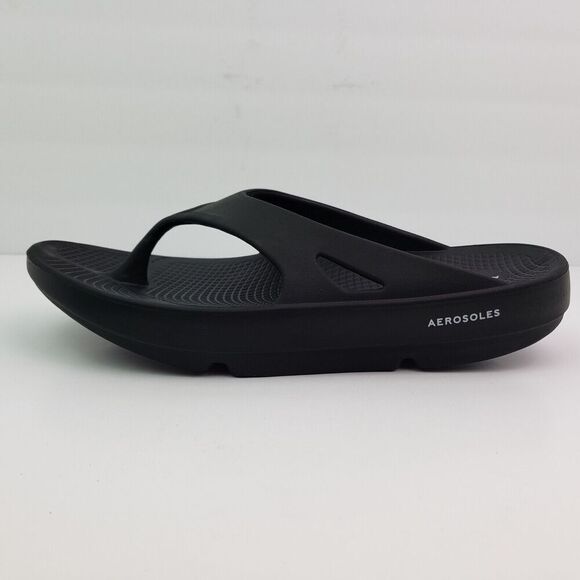 Aerosoles Mens Sz 8 Womens Sz 10 Black Slip On Recovery Thong Flip Flop Sandals - Picture 3 of 10